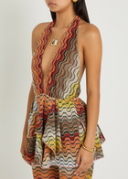 Missoni Zigzag Halterneck Metallic-knit Cover-up top Beige