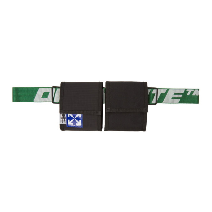 Photo: Off-White Black and Green Two-Pocket Fanny Pack
