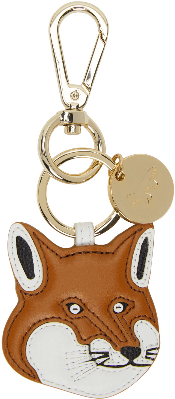 Maison Kitsuné Brown Leather Fox Head Keychain