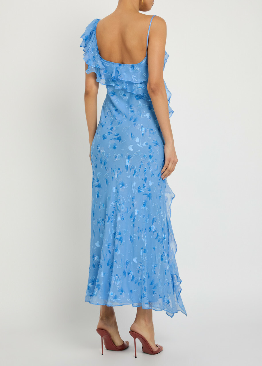Rixo Ester Devoré Silk-blend Maxi Dress Blue