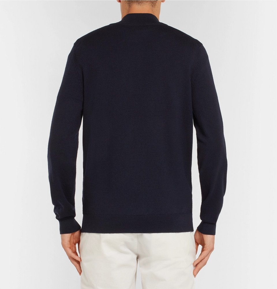 Hugo Boss - Textured-Knit Virgin Wool Half-Zip Sweater - Men - Navy