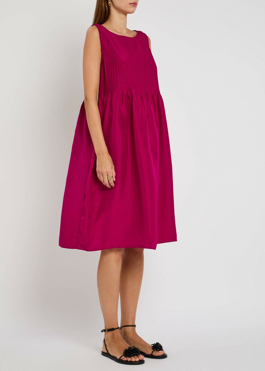 Eileen Fisher Pintucked Silk Midi Dress Fuchsia