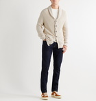 Brunello Cucinelli - Shawl-Collar Contrast-Tipped Ribbed Cotton and Linen-Blend Cardigan - Neutrals