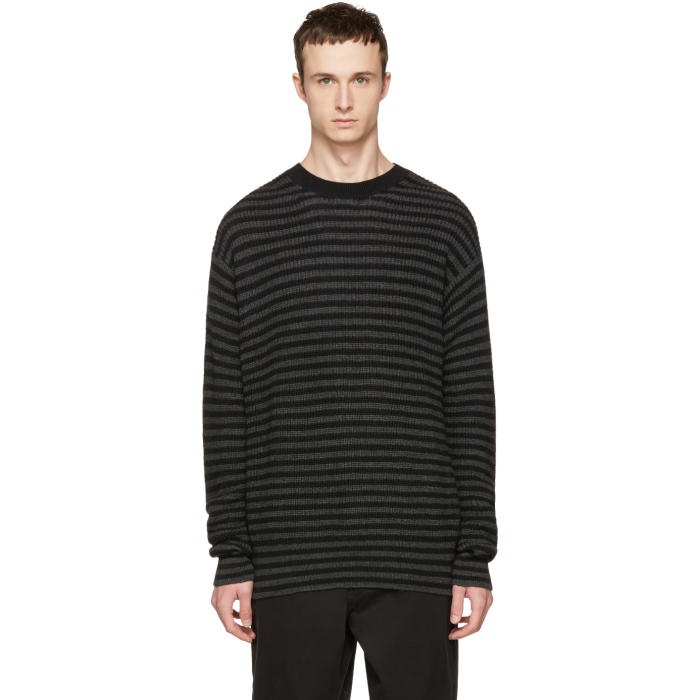 Photo: McQ Alexander McQueen Black and Grey Striped Wool Sweater