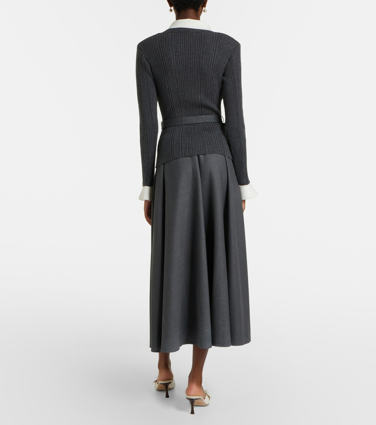 Self-Portrait Belted ribbed-knit midi dress