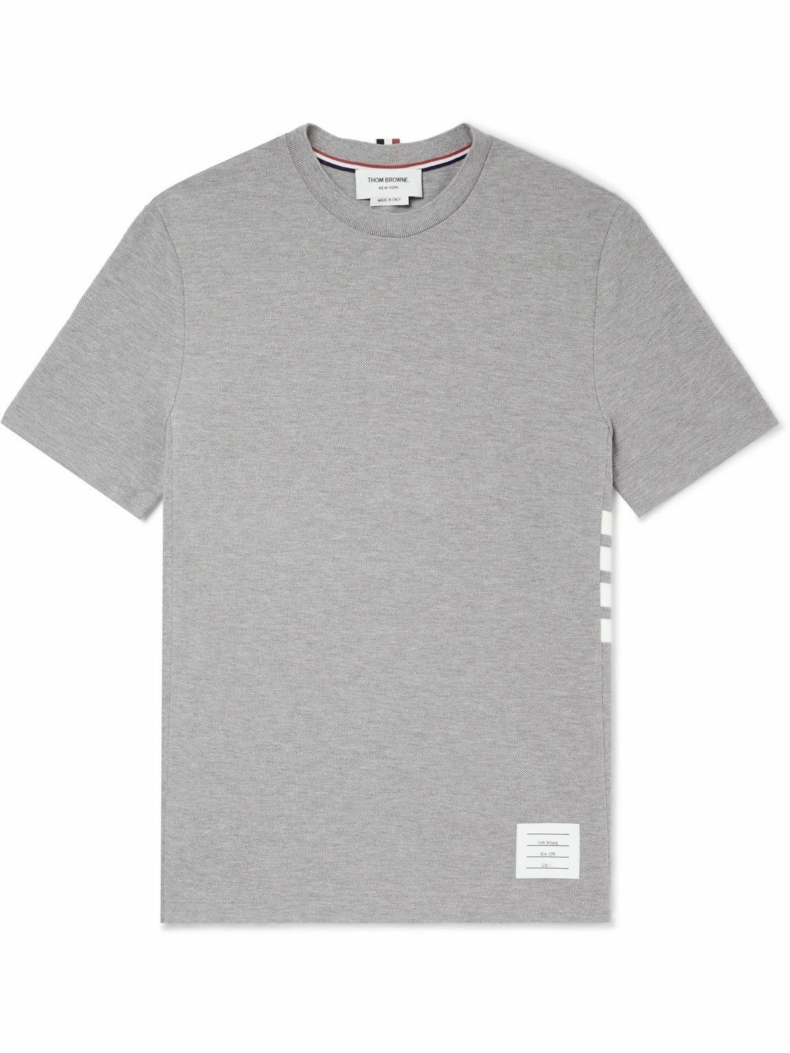 Thom Browne - Striped Cotton-Piqué T-Shirt - Gray Thom Browne