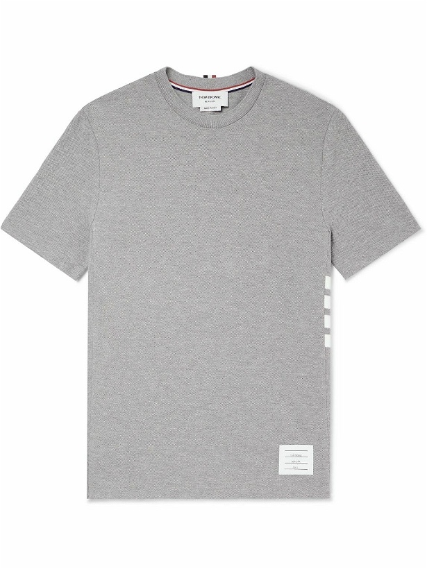Photo: Thom Browne - Striped Cotton-Piqué T-Shirt - Gray