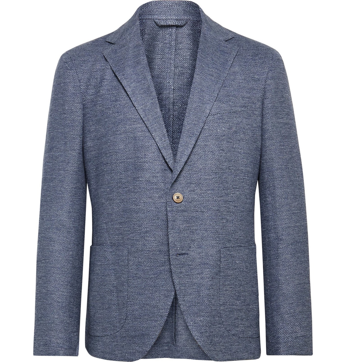 Altea - Tito Slim-Fit Unstructured Herringbone Linen Blazer - Blue Altea