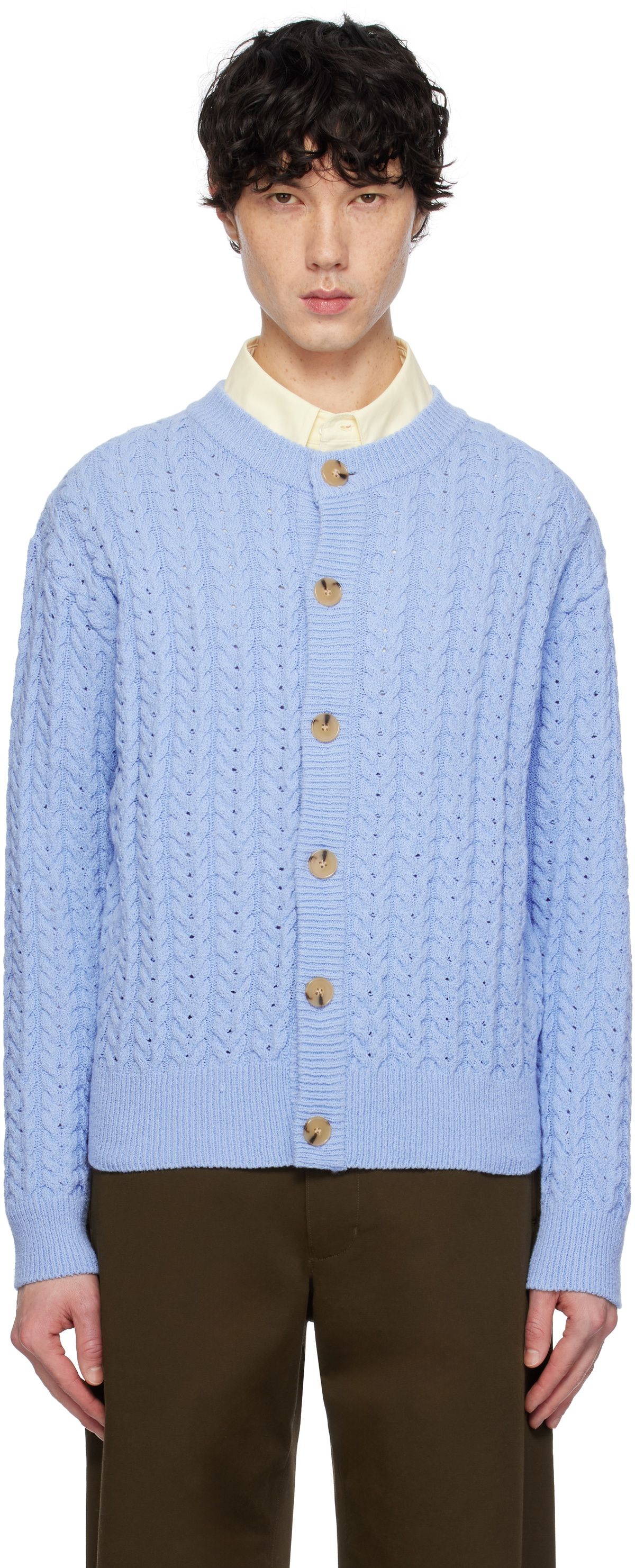 AFTER PRAY Blue Ernest Cable Knit Cardigan