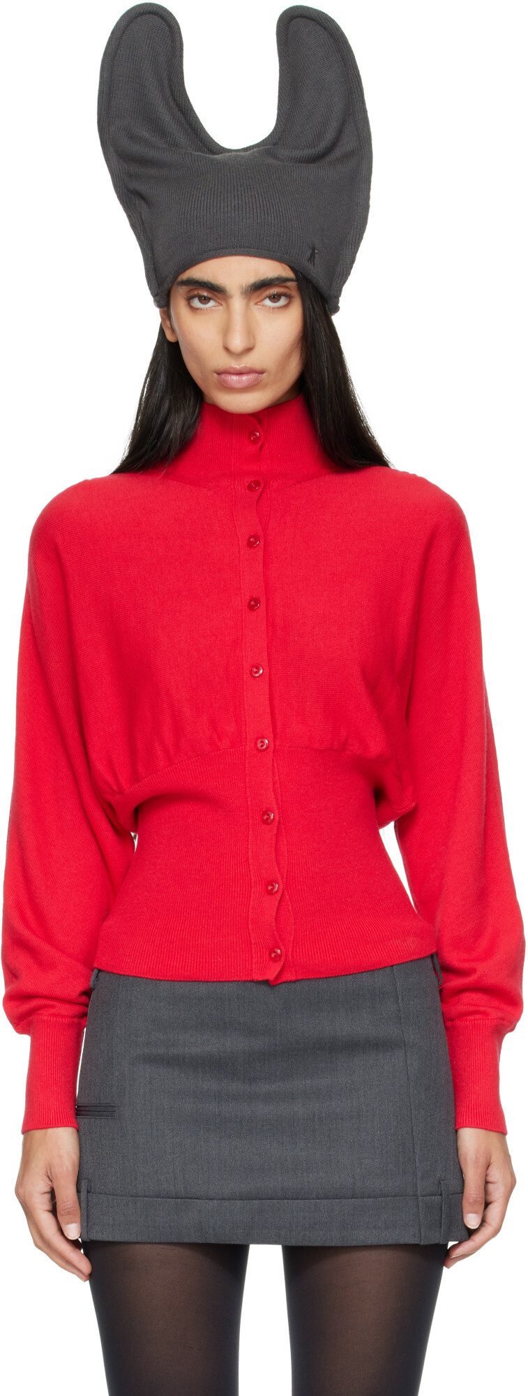 OPEN YY Red Button Up Blouson Cardigan