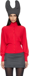 OPEN YY Red Button Up Blouson Cardigan