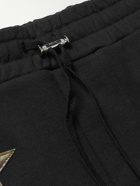 AMIRI - Camouflage-Print Leather-Appliquéd Cotton-Jersey Drawstring Shorts - Black