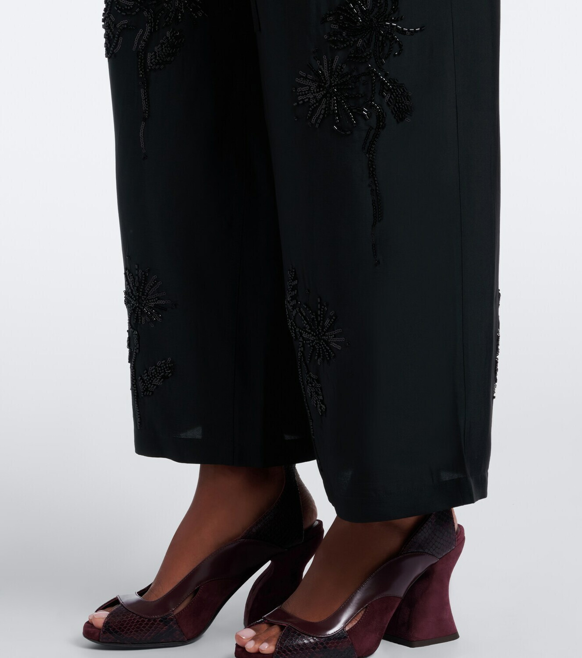 Jacques Wei Embellished leather-trimmed wide-leg pants