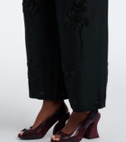 Jacques Wei Embellished leather-trimmed wide-leg pants