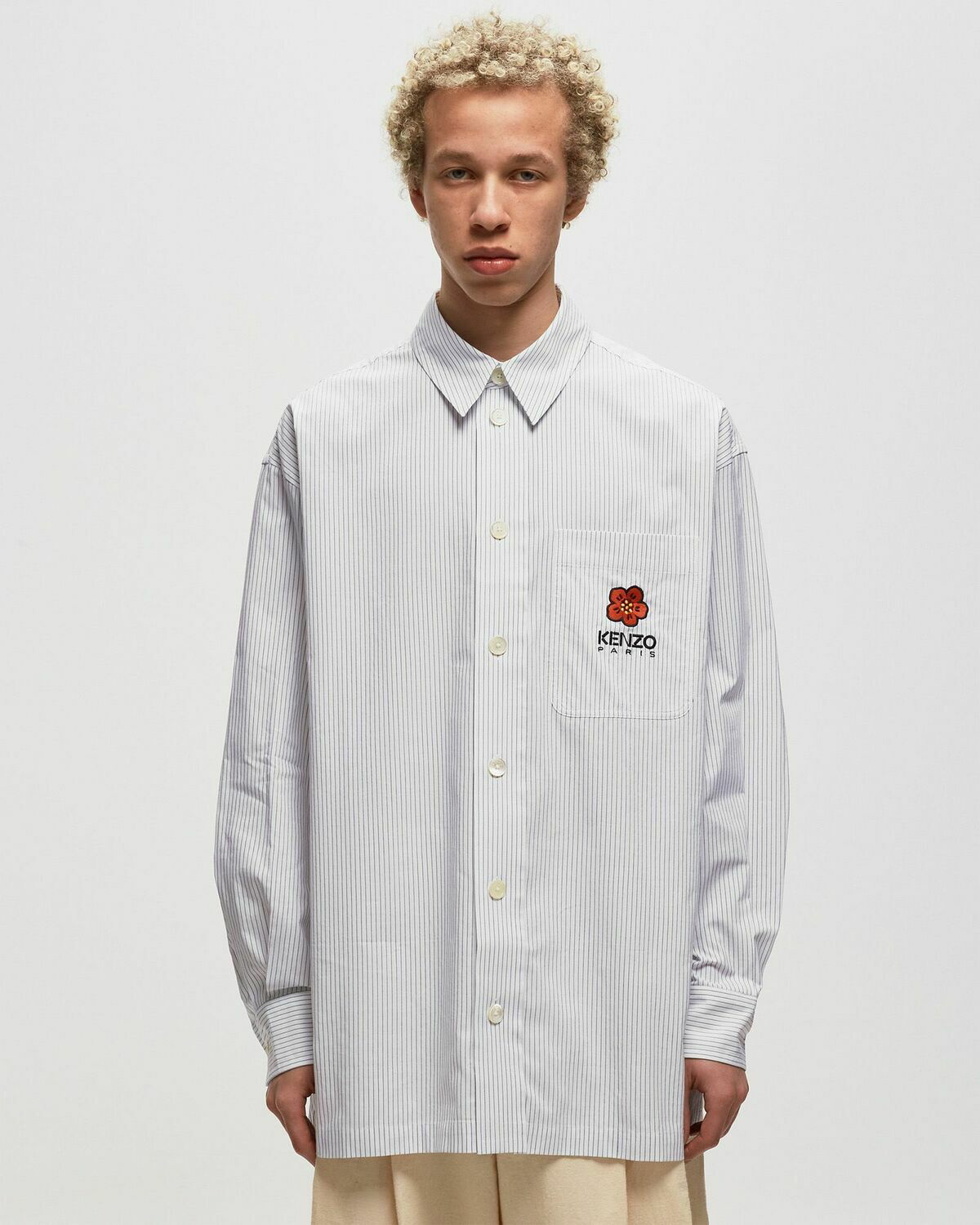 【はこぽす対応商品】 Kenzo Boke Flower Crest Stripe Shirt White Longsleeves Kenzo トップス