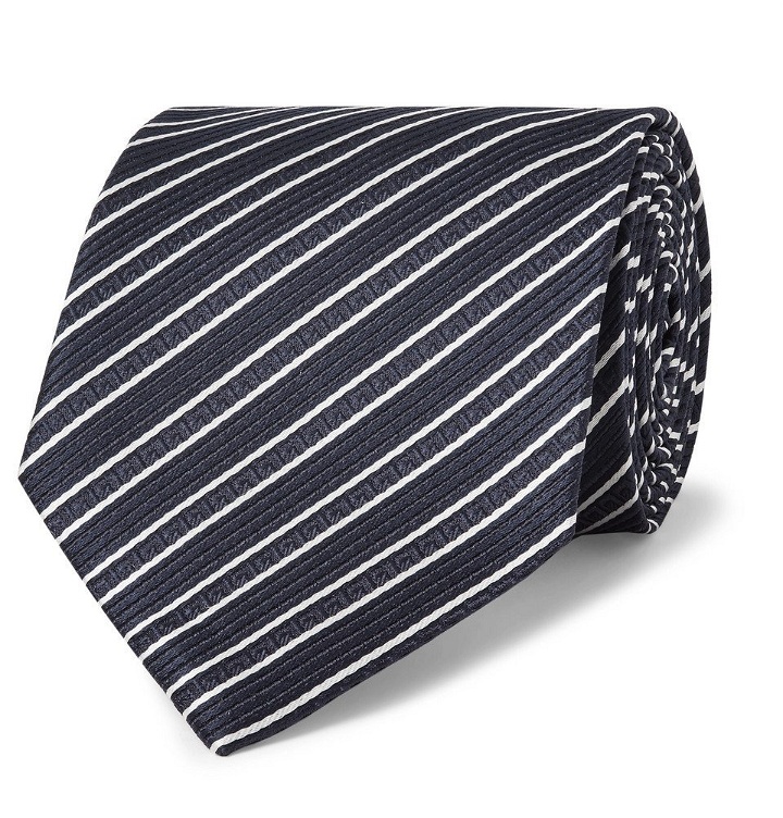 Photo: Ermenegildo Zegna - 8cm Striped Silk-Jacquard Tie - Men - Storm blue