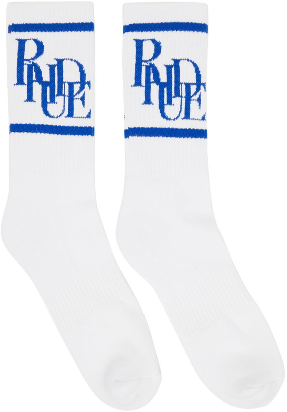 Photo: Rhude White & Blue Scramble Logo Socks