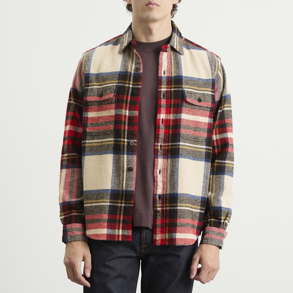 Polo Ralph Lauren Men's Flannel Check Overshirt in Cream Red Multi