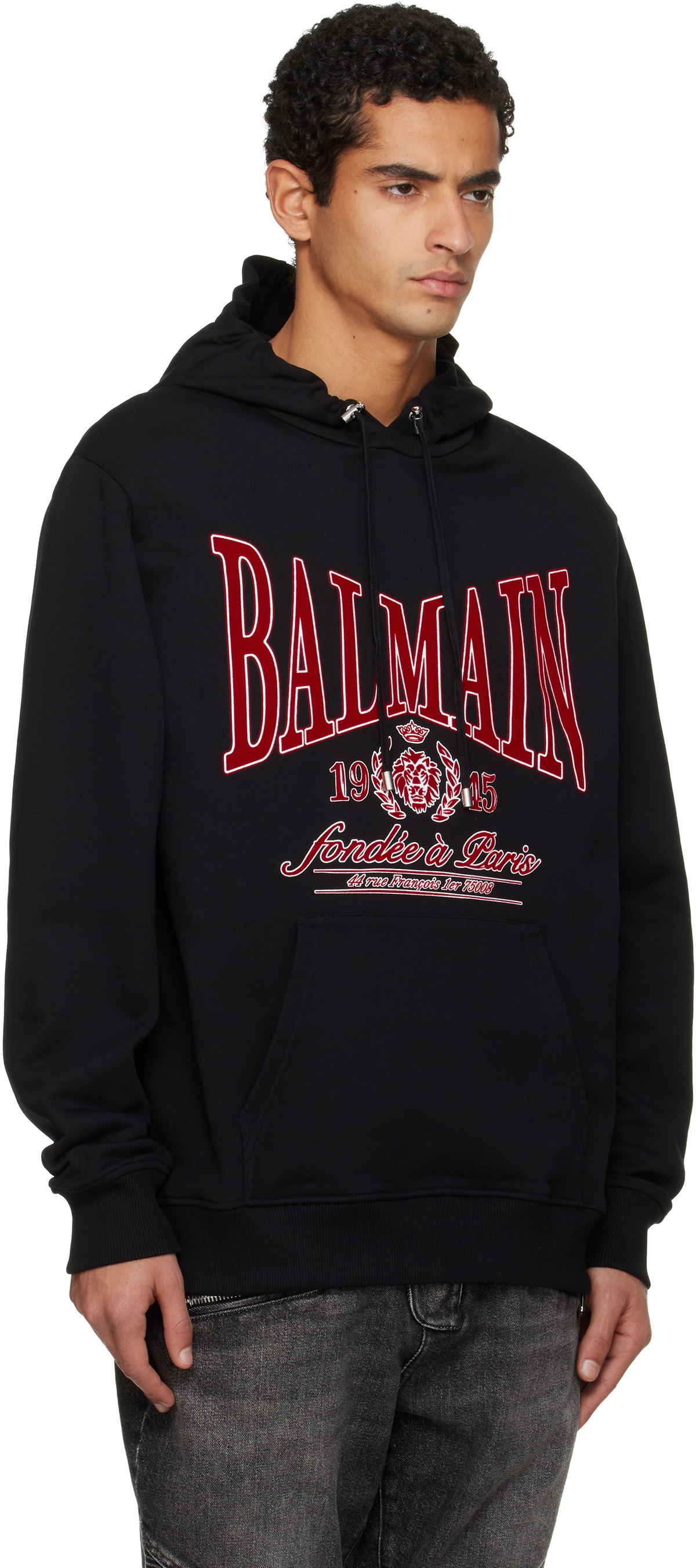 Balmain Black Flocked 'Balmain' College Hoodie
