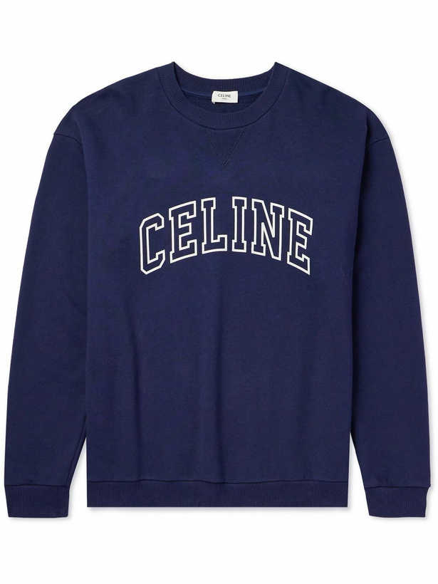 Photo: CELINE - Logo-Print Cotton-Blend Jersey Sweatshirt - Blue