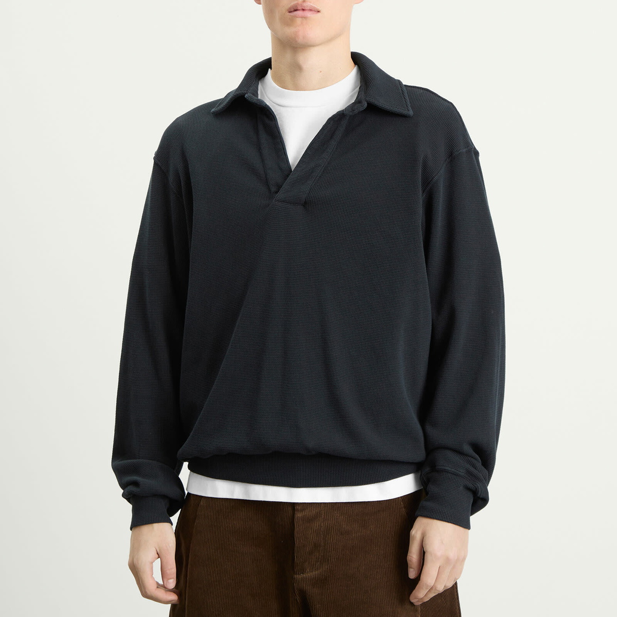Les Tien Men's Thermal Banded Polo in Faded Black
