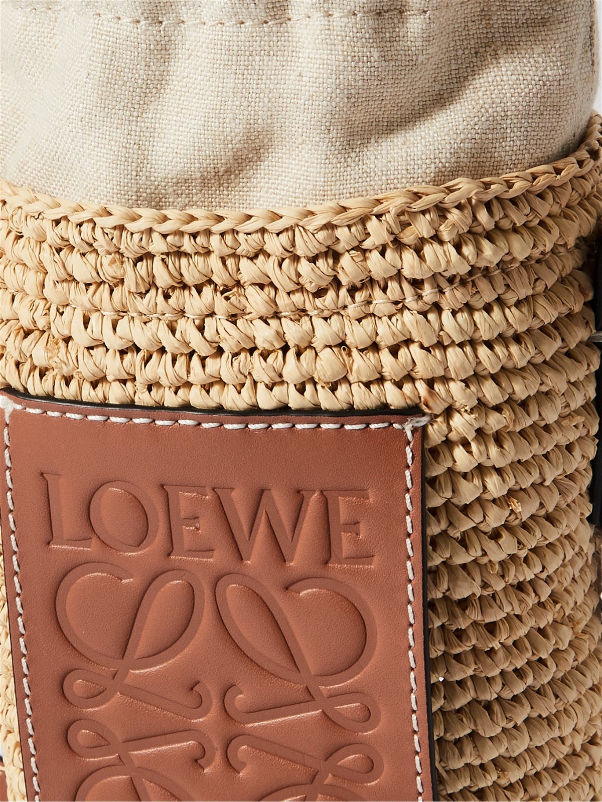 Loewe Paula's Ibiza Leather-trimmed Woven Raffia Pouch In Brown