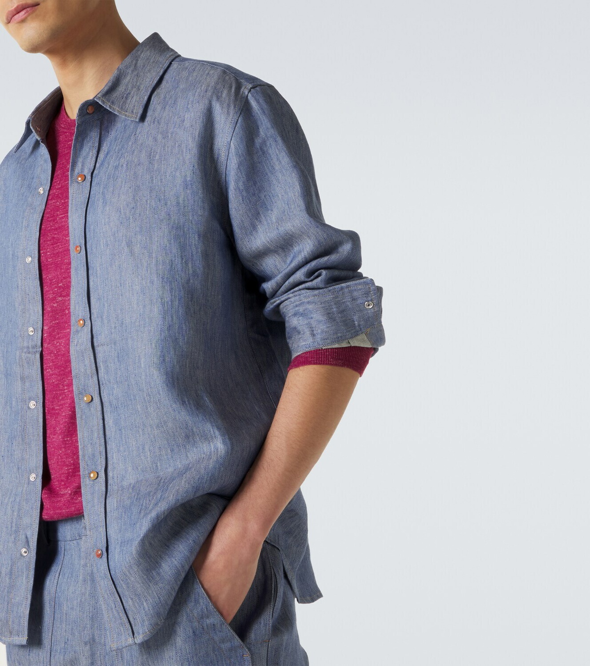God's True Cashmere Linen denim shirt with carnelian