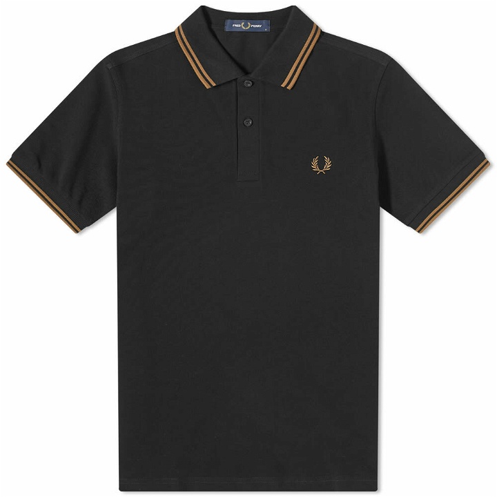 Photo: Fred Perry Authentic Men's Slim Fit Twin Tipped Polo Shirt in Black/Shaded Stone