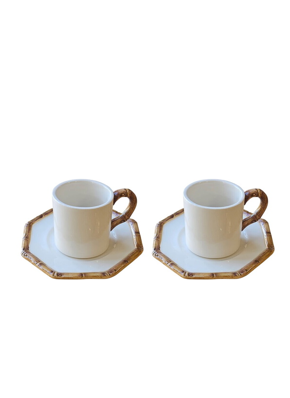 Photo: Les-Ottomans Set Of Two Bamboo Coffee Cups And Saucers