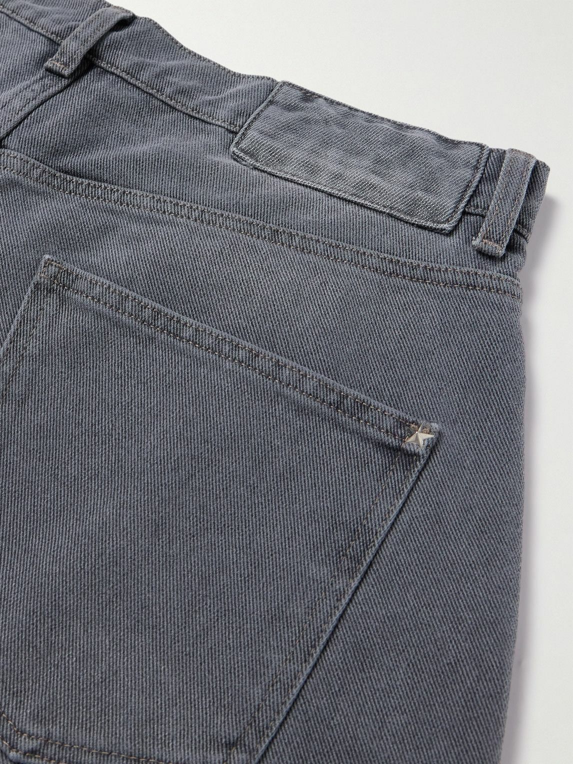 mfpen - Star Rivet Wide-Leg Pleated Organic Denim Shorts - Gray