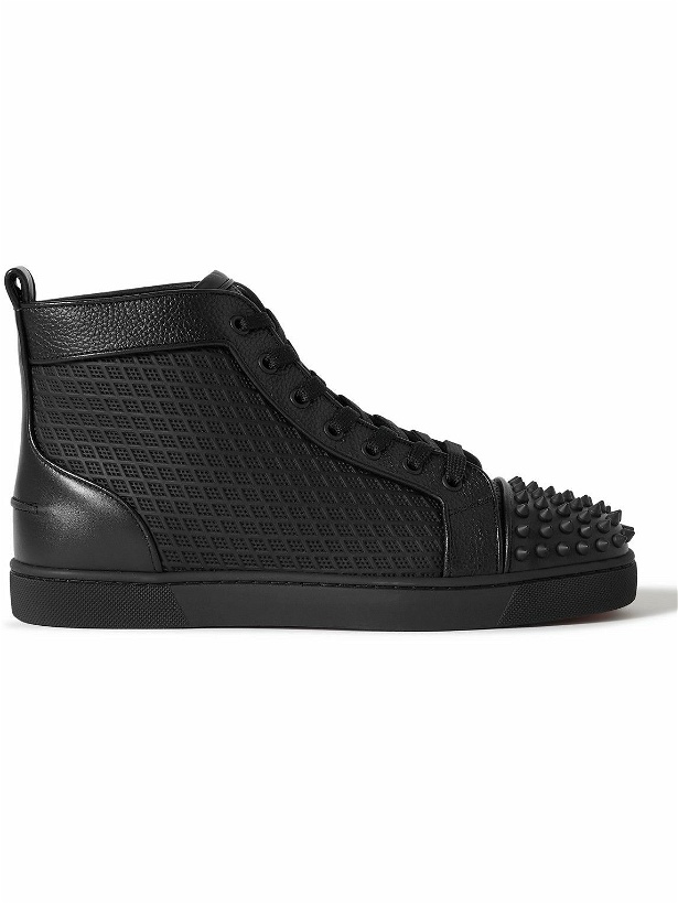 Photo: Christian Louboutin - Lou Spikes Orlato Studded Leather and Mesh High-Top Sneakers - Black