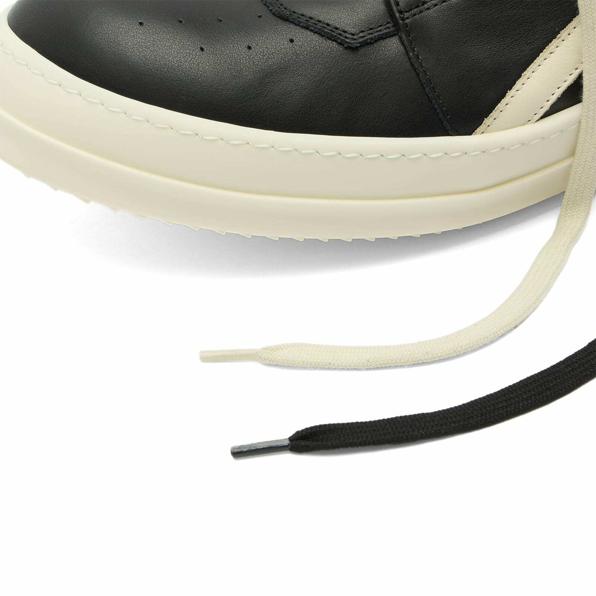 Rick Owens Men's Leather Geobasket Sneakers in Black/Milk/Milk