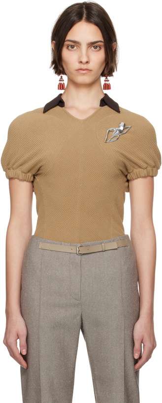 Photo: Tory Burch Beige & Brown Short Sleeve Sweater Polo