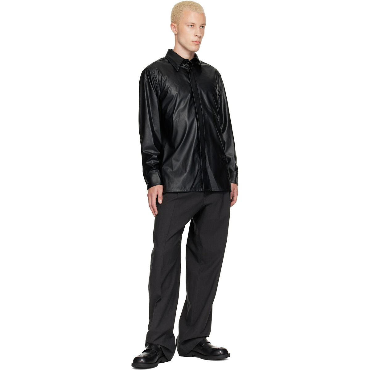 MM6 Maison Margiela Black Long-Sleeved Faux-Leather Shirt