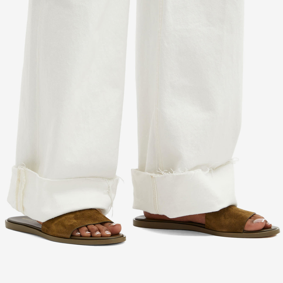 Woman by Common Projects Women's Suede Slides in Army Green