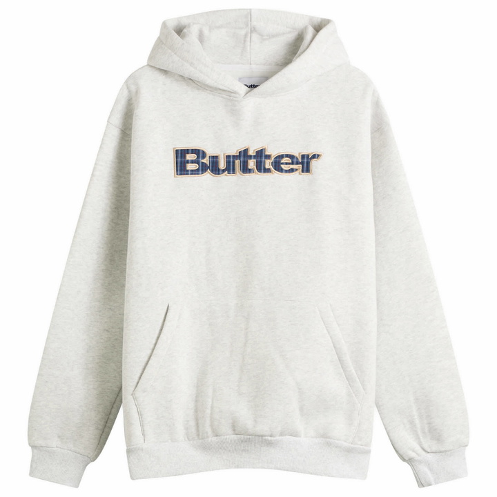 Photo: Butter Goods Men's Plaid Logo Applique Hoodie in Ash