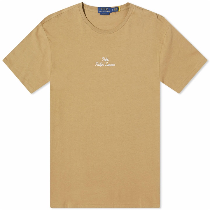 Photo: Polo Ralph Lauren Men's Chain Stitch Logo T-Shirt in Desert Khaki