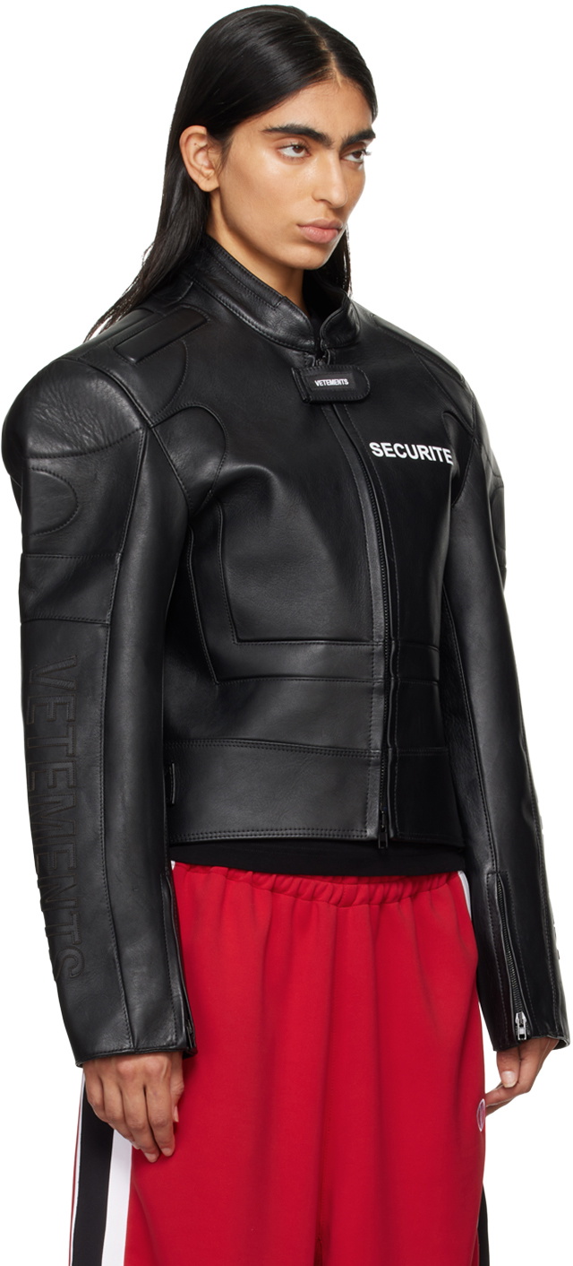 VETEMENTS Black Securite Motorcross Leather Jacket