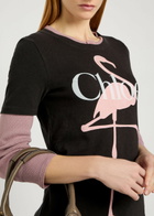 Chloe Flamingo Printed Cotton T-shirt Black