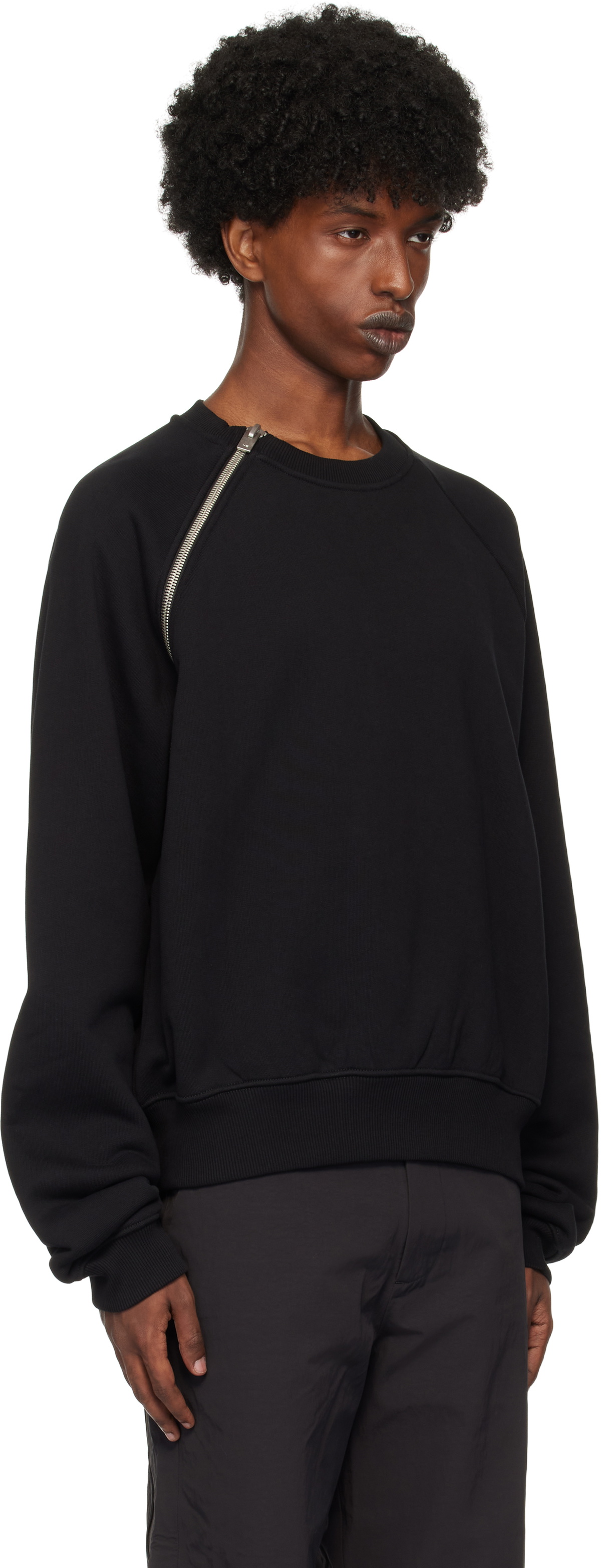 HELIOT EMIL Black Sequence Zip Crewneck Sweatshirt