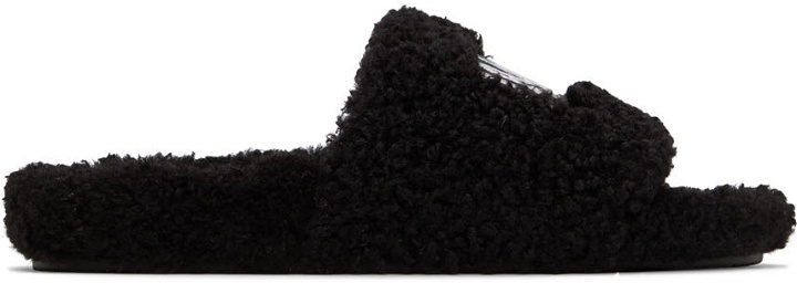 Photo: Balenciaga Black Cities Furry Slide Sandals