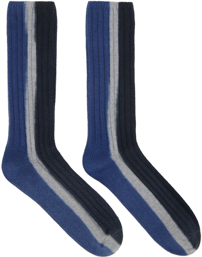 Photo: sacai Black & Navy Vertical Dye Socks