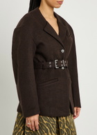 Ganni Belted Wool-blend Peacoat Jacket Dark Brown