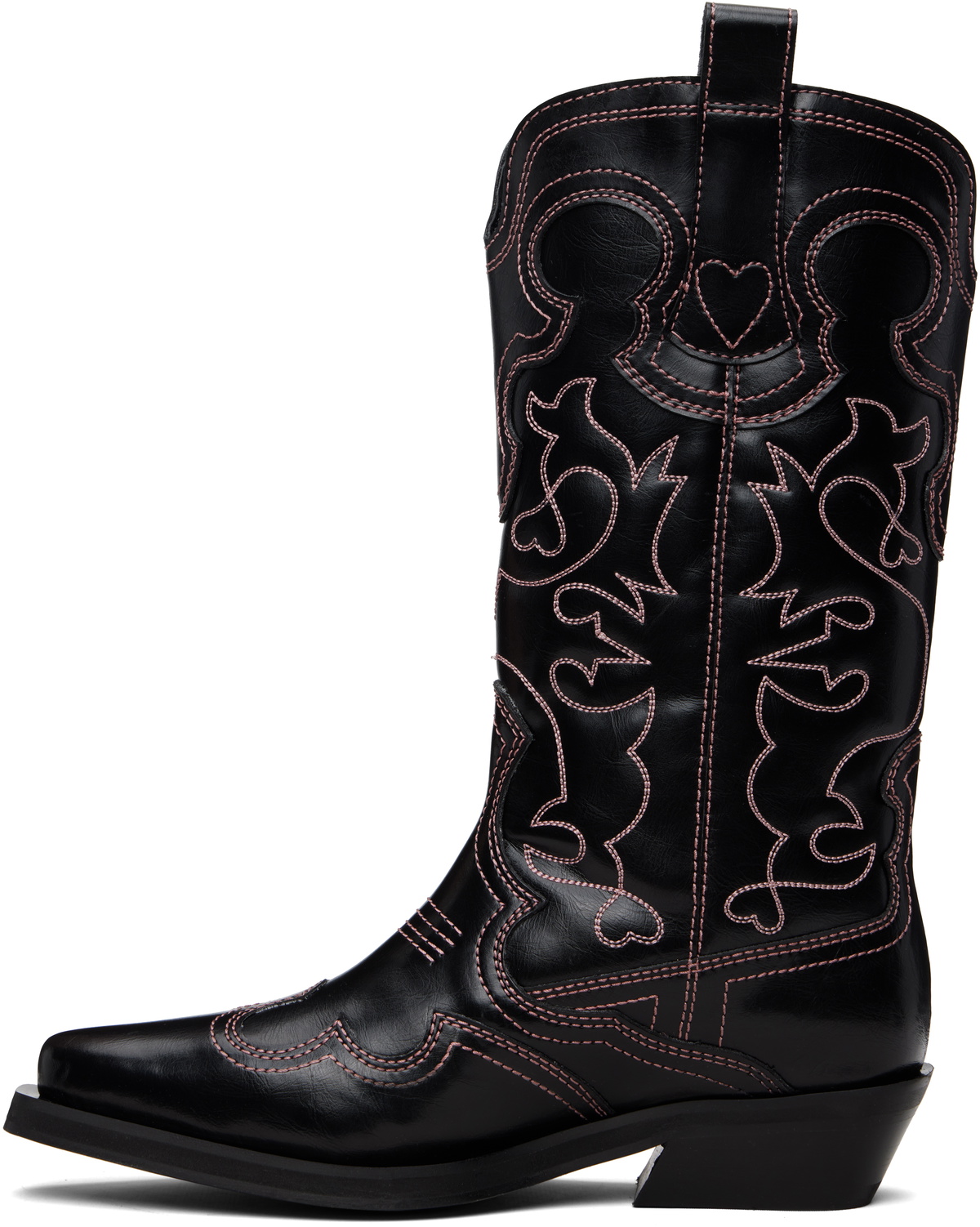 GANNI Black Mid Shaft Embroidered Western Boots
