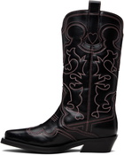 GANNI Black Mid Shaft Embroidered Western Boots