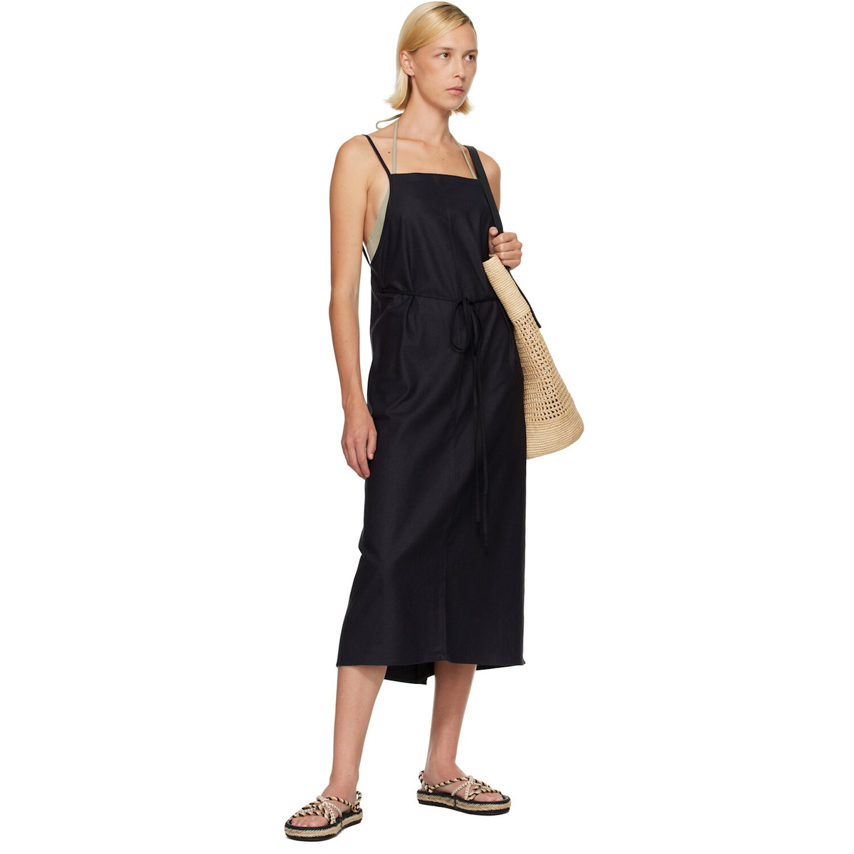 Baserange Black Yumi Apron Midi Dress