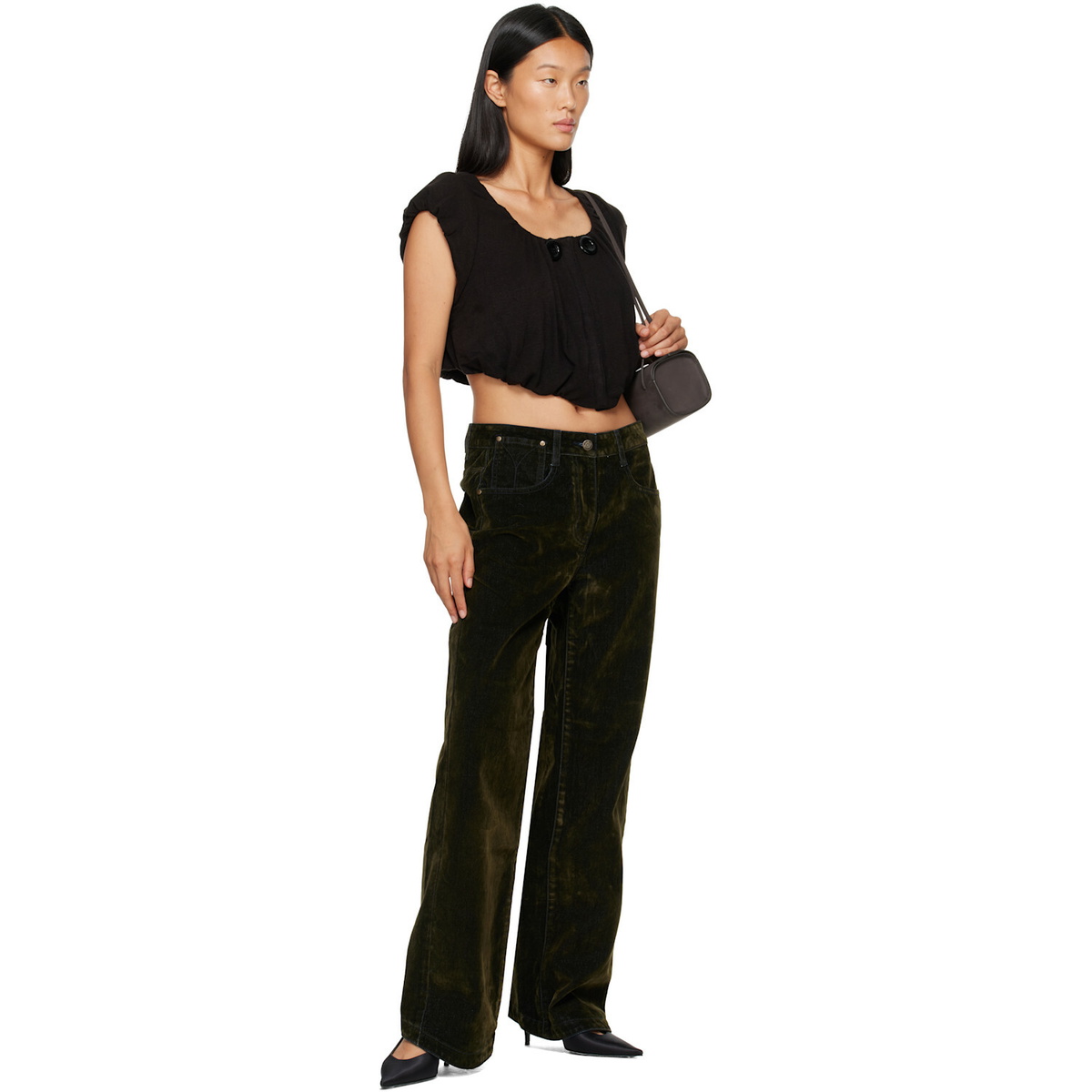 OPEN YY Khaki Velvet Denim Curved Jeans
