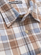 Acne Studios - Logo-Embroidered Padded Checked Cotton-Blend Flannel Shirt Jacket - Brown