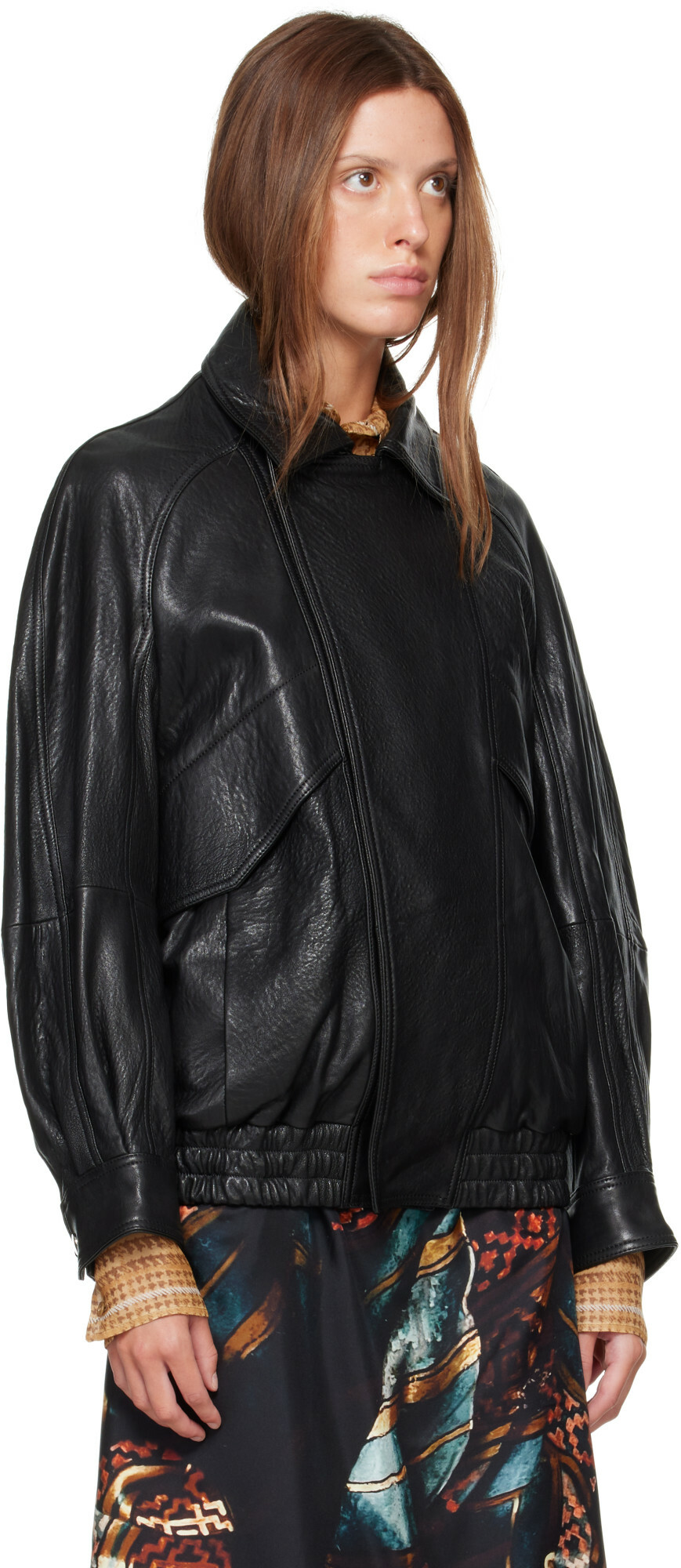 Nour Hammour Black Rafe Sculptural Leather Bomber Jacket
