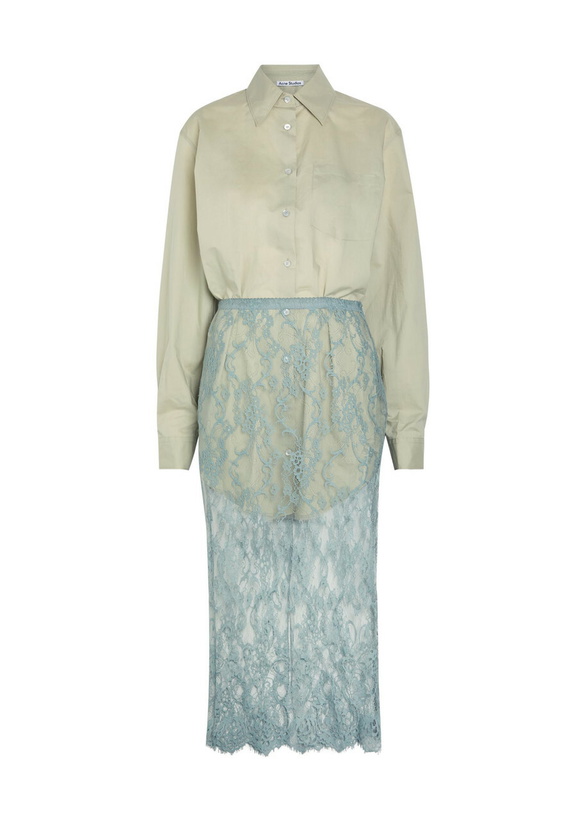 Photo: Acne Studios Layered Cotton and Silk-blend Midi Shirt Dress Green